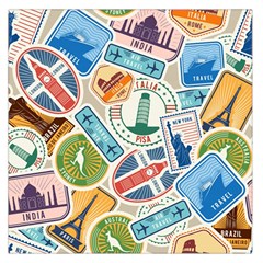 Travel Pattern Immigration Stamps Stickers With Historical Cultural Objects Travelling Visa Immigran Square Satin Scarf (36  X 36 ) by Wegoenart