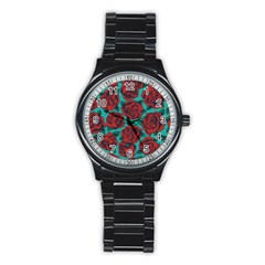 Vintage Floral Colorful Seamless Pattern Stainless Steel Round Watch by Wegoenart