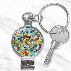 Comic Elements Colorful Seamless Pattern Nail Clippers Key Chain