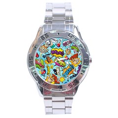 Comic Elements Colorful Seamless Pattern Stainless Steel Analogue Watch by Wegoenart