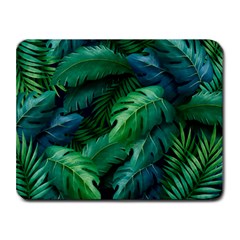 Tropical Green Leaves Background Small Mousepad by Wegoenart