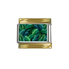 Tropical Green Leaves Background Gold Trim Italian Charm (9mm)