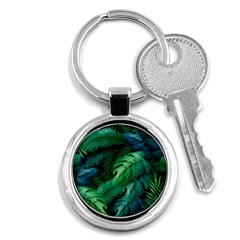 Tropical Green Leaves Background Key Chain (round) by Wegoenart