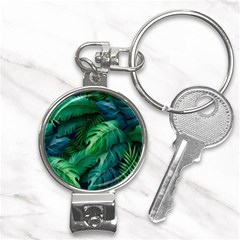 Tropical Green Leaves Background Nail Clippers Key Chain