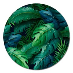 Tropical Green Leaves Background Magnet 5  (round) by Wegoenart