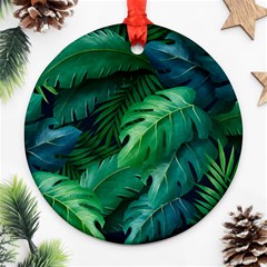 Tropical Green Leaves Background Round Ornament (two Sides) by Wegoenart