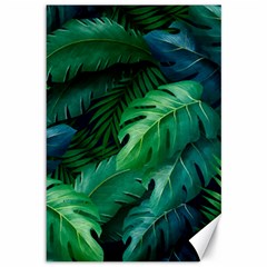 Tropical Green Leaves Background Canvas 12  X 18  by Wegoenart