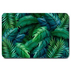 Tropical Green Leaves Background Large Doormat by Wegoenart