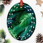 Tropical Green Leaves Background Oval Filigree Ornament (Two Sides) Front