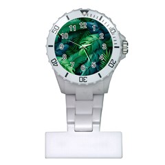 Tropical Green Leaves Background Plastic Nurses Watch by Wegoenart