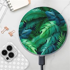 Tropical Green Leaves Background Wireless Charger by Wegoenart