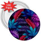 Background With Violet Blue Tropical Leaves 3  Buttons (100 pack)  Front