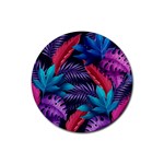 Background With Violet Blue Tropical Leaves Rubber Round Coaster (4 pack) Front