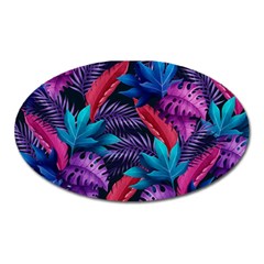 Background With Violet Blue Tropical Leaves Oval Magnet by Wegoenart