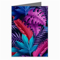 Background With Violet Blue Tropical Leaves Greeting Card by Wegoenart