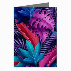 Background With Violet Blue Tropical Leaves Greeting Cards (pkg Of 8)