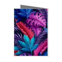 Background With Violet Blue Tropical Leaves Mini Greeting Cards (pkg Of 8)