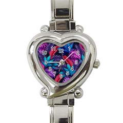 Background With Violet Blue Tropical Leaves Heart Italian Charm Watch by Wegoenart