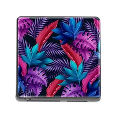 Background With Violet Blue Tropical Leaves Memory Card Reader (square 5 Slot) by Wegoenart