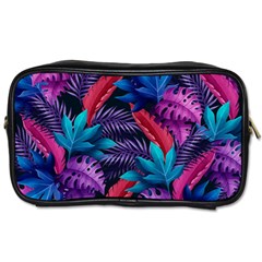 Background With Violet Blue Tropical Leaves Toiletries Bag (one Side)