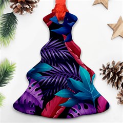 Background With Violet Blue Tropical Leaves Ornament (christmas Tree) 