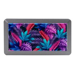 Background With Violet Blue Tropical Leaves Memory Card Reader (mini) by Wegoenart