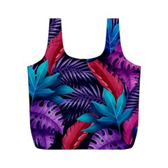 Background With Violet Blue Tropical Leaves Full Print Recycle Bag (m) by Wegoenart