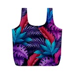 Background With Violet Blue Tropical Leaves Full Print Recycle Bag (M) Front