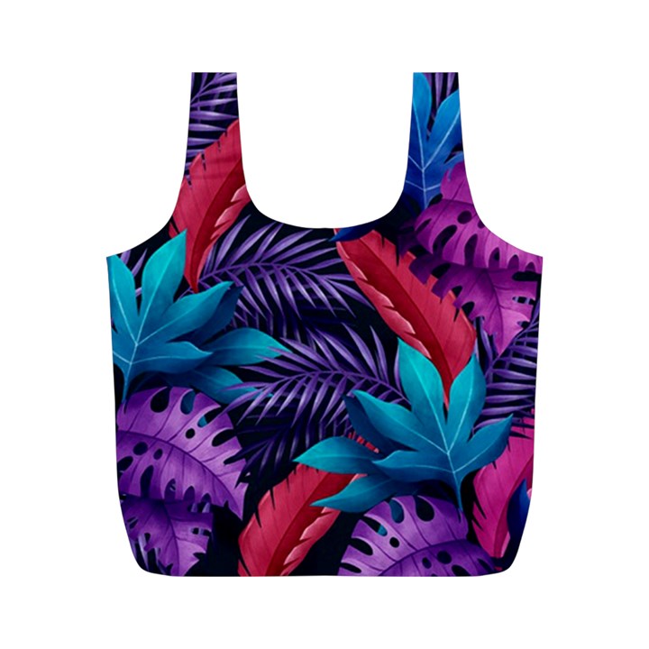 Background With Violet Blue Tropical Leaves Full Print Recycle Bag (M)