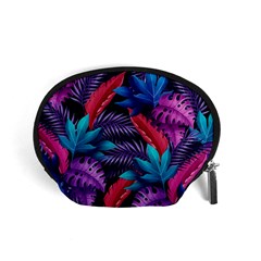 Background With Violet Blue Tropical Leaves Accessory Pouch (small) by Wegoenart