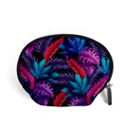 Background With Violet Blue Tropical Leaves Accessory Pouch (Small) Front