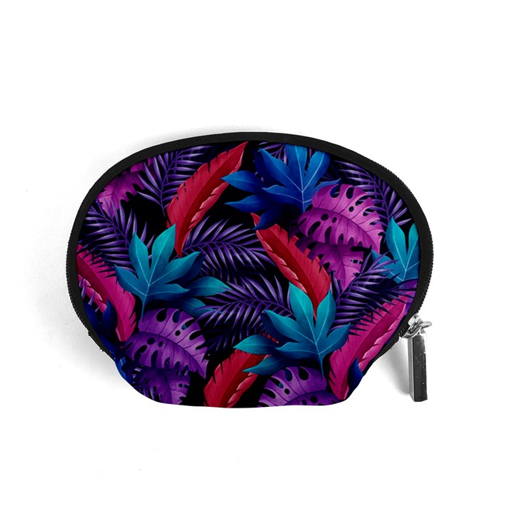 Background With Violet Blue Tropical Leaves Accessory Pouch (Small)