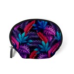 Background With Violet Blue Tropical Leaves Accessory Pouch (Small) Back