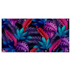 Background With Violet Blue Tropical Leaves Banner And Sign 8  X 4  by Wegoenart