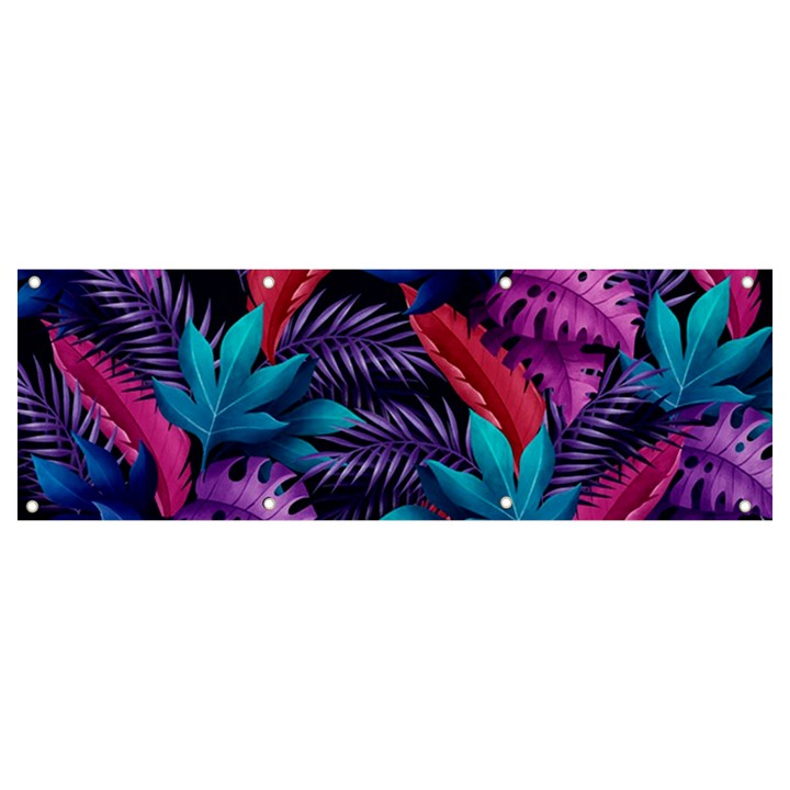 Background With Violet Blue Tropical Leaves Banner and Sign 9  x 3 