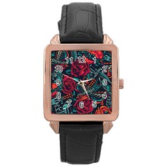 Vintage Flash Tattoos Designs Seamless Pattern Rose Gold Leather Watch  by Wegoenart