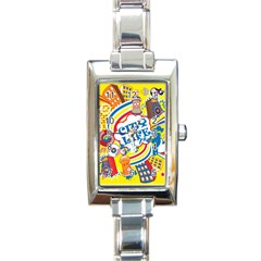 Colorful City Life Horizontal Seamless Pattern Urban City Rectangle Italian Charm Watch by Wegoenart