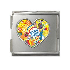 Colorful City Life Horizontal Seamless Pattern Urban City Mega Link Heart Italian Charm (18mm)