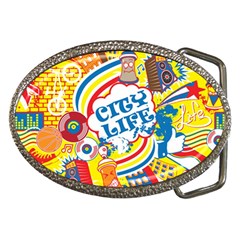 Colorful City Life Horizontal Seamless Pattern Urban City Belt Buckles by Wegoenart