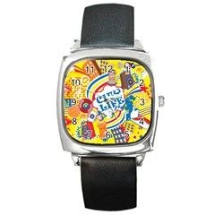 Colorful City Life Horizontal Seamless Pattern Urban City Square Metal Watch by Wegoenart