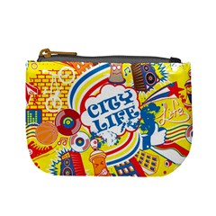 Colorful City Life Horizontal Seamless Pattern Urban City Mini Coin Purse by Wegoenart