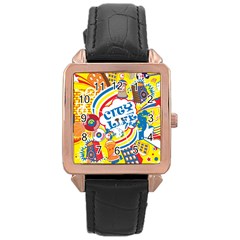 Colorful City Life Horizontal Seamless Pattern Urban City Rose Gold Leather Watch  by Wegoenart