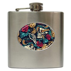 Vintage Art Tattoos Colorful Seamless Pattern Hip Flask (6 Oz) by Wegoenart