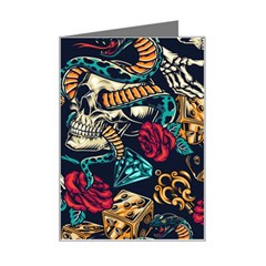 Vintage Art Tattoos Colorful Seamless Pattern Mini Greeting Card