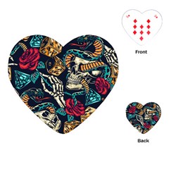 Vintage Art Tattoos Colorful Seamless Pattern Playing Cards Single Design (heart)