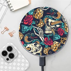 Vintage Art Tattoos Colorful Seamless Pattern Wireless Charger by Wegoenart