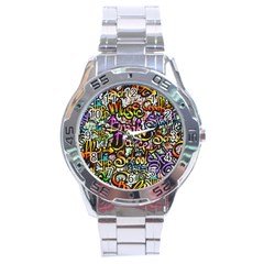 Graffiti Word Seamless Pattern Stainless Steel Analogue Watch by Wegoenart