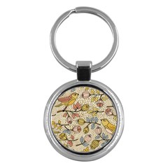 Seamless Pattern With Flower Bird Key Chain (round) by Wegoenart