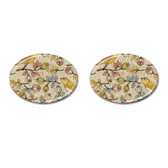 Seamless Pattern With Flower Bird Cufflinks (oval) by Wegoenart