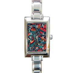 Vintage Tattoos Colorful Seamless Pattern Rectangle Italian Charm Watch by Wegoenart